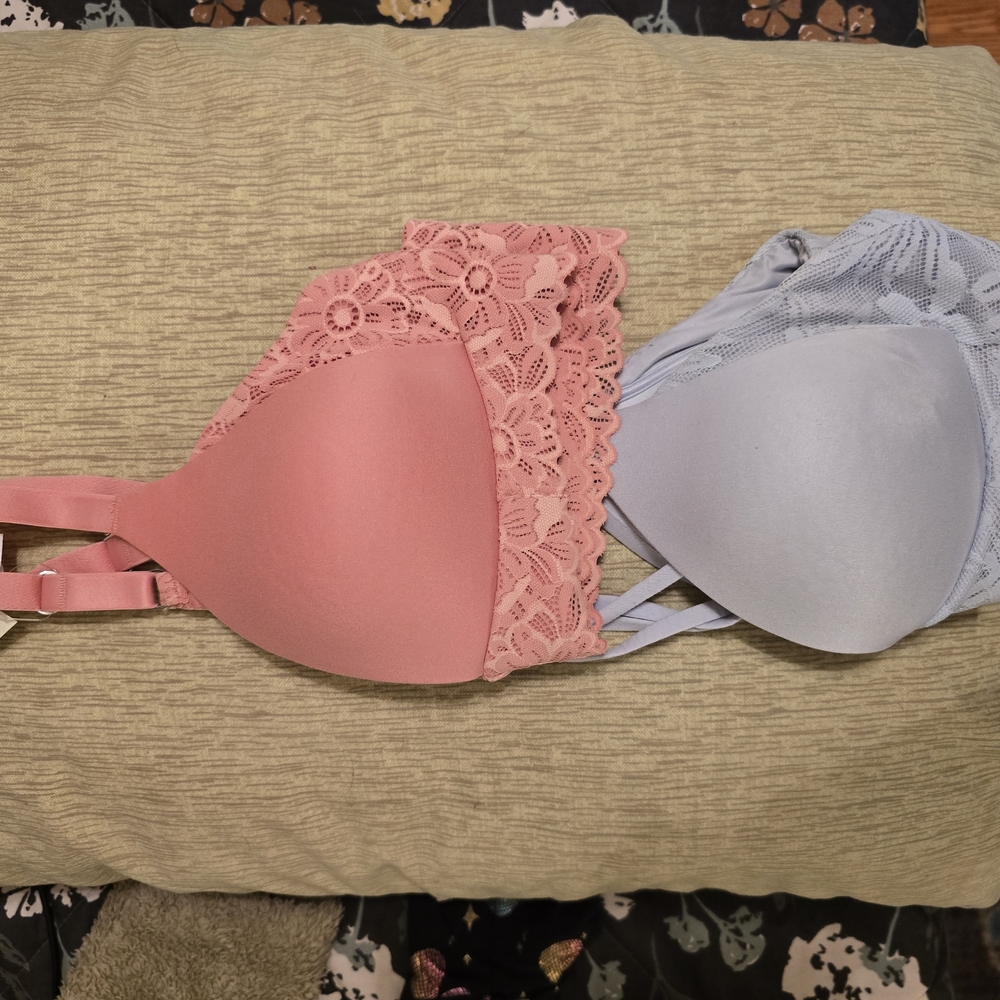 Pink and Gray Lace Trim Bras with Adjustable Straps